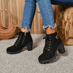 2024Women High Heel Ankle Boots Autumn Winter Booties Woman Fashion New Lady Shoes Brown Black Short Boot Female Botas De Mujer