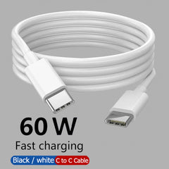 كابل بيانات شحن سريع PD 60 وات USB C إلى USB Type C كابل بيانات لهاتف Iphone 15 15Pro Huawei Samsung Xiaomi خط بيانات أسود أبيض 1 متر 2 متر 3 متر