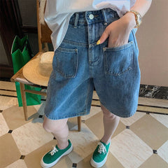 High Waist Wide Leg Jeans orts plus Size Loose Slimming Design Thin Five-Quarter Mid-Pants for plus Size Women Summer