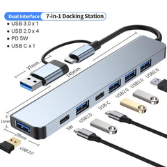 موزع USB C موزع USB 3.0، موسع USB 7 في 1 من الألومنيوم، موزع USB مع USB 3.0، 4 منافذ USB 2.0 و2 منفذ USB C موزع USB