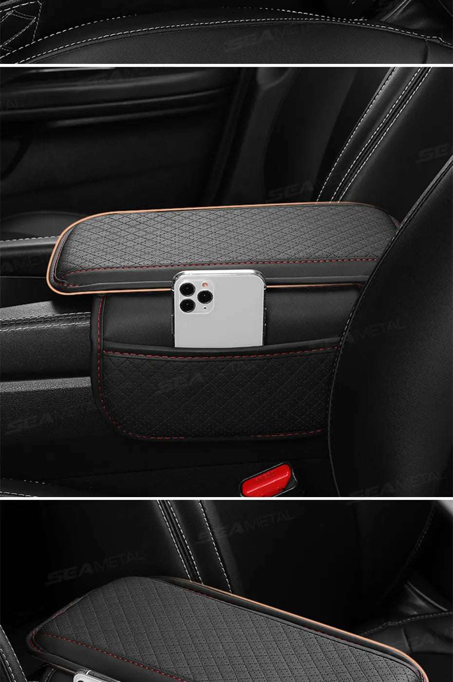 BLALION Leather Car Armrest Box Pad Memory Foam Center Console Arm Rest Protector Cover with Storage Pocket Elbow Rest Cushion