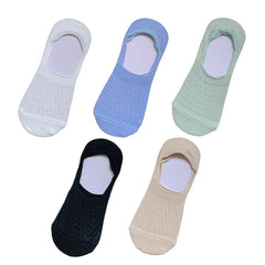 5Pairs Women Invisible Boat Mesh Socks Summer Silicone Non-slip Breathable Comfortable Mesh Sock Low Cut Female Ultra-thin Sox