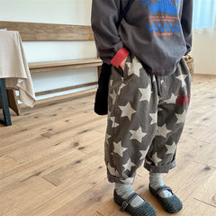 7030-1 Children Pants autumn boys and girls loose leg pants children harem cotton printed pants girl's pants