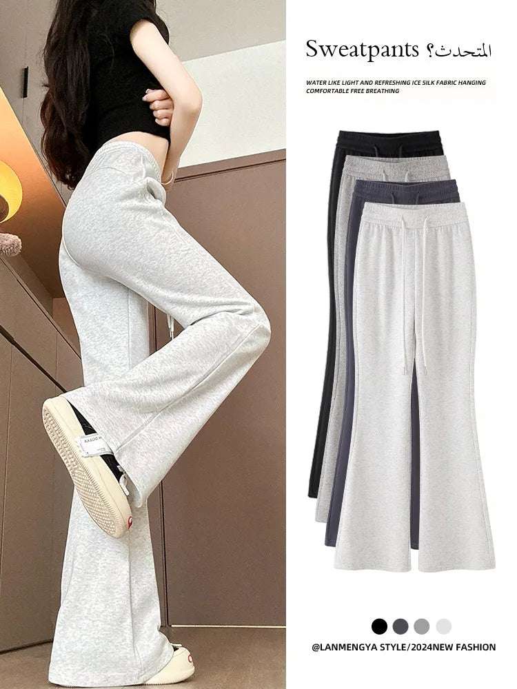 ay High Waist Bell Bot Pants Women's Summer 2025 New Casual Sports Sweatpants Small Size Slimming  Hoof Pants