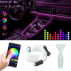 2/3M Car Interior RGB LED Light Strip Ambient Neon Invisible Light USB Fiber Optic Atmosphere Lamp support APP Control