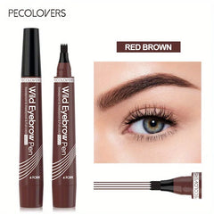 4 Forks Eye Brow Pen, 5 Color Natural Matte Liquid Tint Makeup Long Lasting Waterproof Eyebrow Smudge Proof Cosmetic