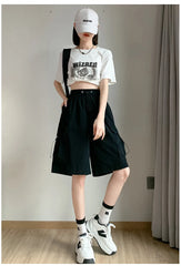 Sweet Cool Sle Women's Workwear orts Summer Thin American Qui Dry Casual Wide Leg Five-Quarter Loose Straight Cut Pants