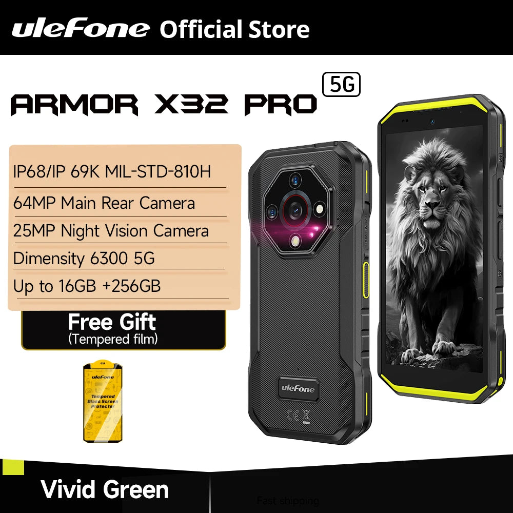 Armor X32 Pro 5G Rugged Phone Android  Waterproof Smartphone Up to 16GB RAM 256GB ROM  5.65”Dimensity 6300 NFC Mobile Phone