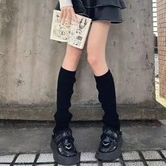 42/52/72cm Leg Warmers Lolita Socks Y2K Knitted Warm Foot Cover White Black Warmer Lady Autumn Winter Crochet Sock Boot Cuffs