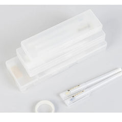 2023 Pencil Cases Pens Storage School Office Simple Matte Transparent Plastic Box Frosted White Stationery Supplies