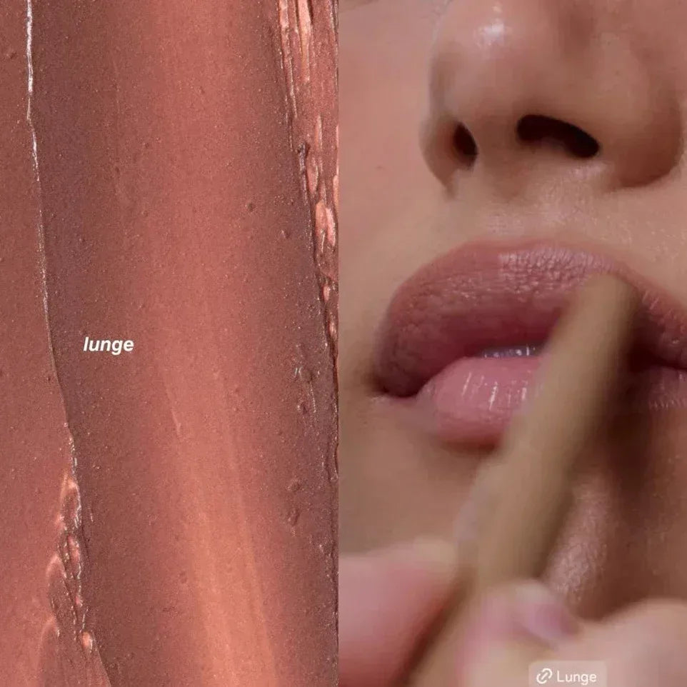 Lip liner and tint pencil blending nude-pink tint on the lips