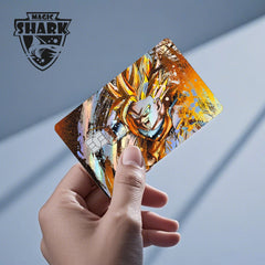 ملصق بطاقة الائتمان والخصم بالليزر ثلاثي الأبعاد اللامع الرائع من Magic Shark Dragons Balls Goku Vegeta، غطاء أمامي