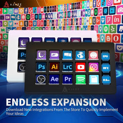 AJAZZ AKP153E Stream Deck لوحة تحكم متعددة الوظائف مع 15 مفتاح ماكرو ولوحة مفاتيح صغيرة مخصصة لإجراءات التشغيل