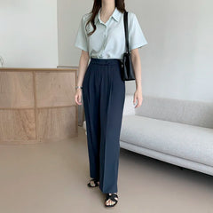 Ele Chiffon irt ort Sve Summer New Loose Collar  Ne White Top Women's Faion Commute Sle Straight Cut