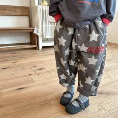 7030-1 Children Pants autumn boys and girls loose leg pants children harem cotton printed pants girl's pants