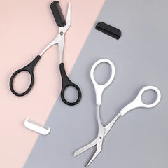 Karsyngirl 1Pcs Safe Eyebrow Trimmer Stainless Steel Eyebrow Scissors with Comb Hair Removal Shaver Eyebrows Shaping Makeup Tool