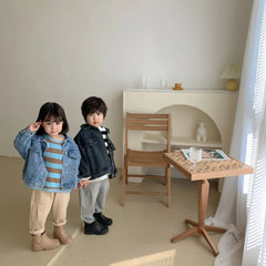 6704-1 Children's Denim Jacket Spring and Autumn Korean Girl's Denim Jacket Casual Loose Boy's Coat Cardigan.