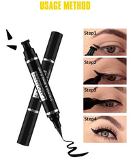 Dual-Ended Stamp Eyeliner Pen, 2-in-1 Waterproof and Smudge-Proof Black Eyeliner with Triangular Tip, Long-Lasting Precision