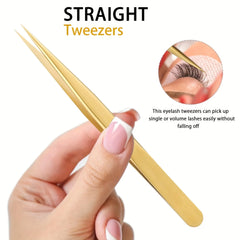 High Precision Lash Tweezers Set - Includes 3 Stainless Steel Eyelash Tweezers for Classic Individual and Volume Lash Extensions