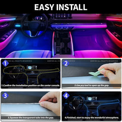 أضواء محيطية للسيارة 110 سم مع خاصية التحكم بالتطبيق، إضاءة محيطية LED RGB داخلية، إضاءة جو سيمفونية، شرائط أكريليك، ديكور لوحة القيادة، فتحة السقف