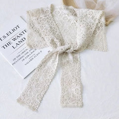 Women Shrugs Lace Hollow Out Female Summer Casual All-match Shawls Simple Scarf-collar Sleeveless Knitted Tops Korean Style Chic