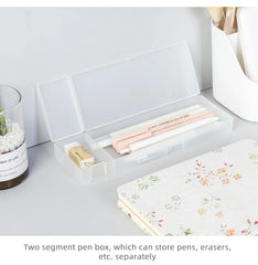 2023 Pencil Cases Pens Storage School Office Simple Matte Transparent Plastic Box Frosted White Stationery Supplies