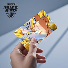 ملصق بطاقة الائتمان والخصم بالليزر ثلاثي الأبعاد اللامع الرائع من Magic Shark Dragons Balls Goku Vegeta، غطاء أمامي