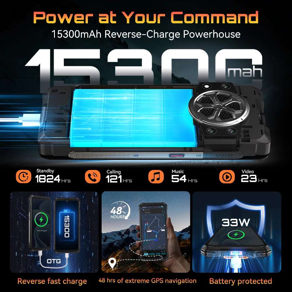 Cubot kingkong power 5, Rugged Smartphone Android 15, 15300mAh Battery, 6.88" 120Hz Screen, 16GB RAM (6+10), 128GB ROM, MTK G100