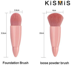 5Pcs Portable Makeup Brush Set with Mirror Box Eyeshadow Blush Brush Travel Cosmetic Brushes