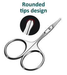 Facial Hair Scissors Rounded Professional Stainless Steel Mustache Nose Hair Beard Eyebrows Eyelashes Trimming Clippers