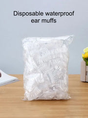 100PCS Disposable Waterproof Ear Covers for Hair Dye, Transparent Elastic Earmuffs Protective Plastic Wrap for Shower Salon