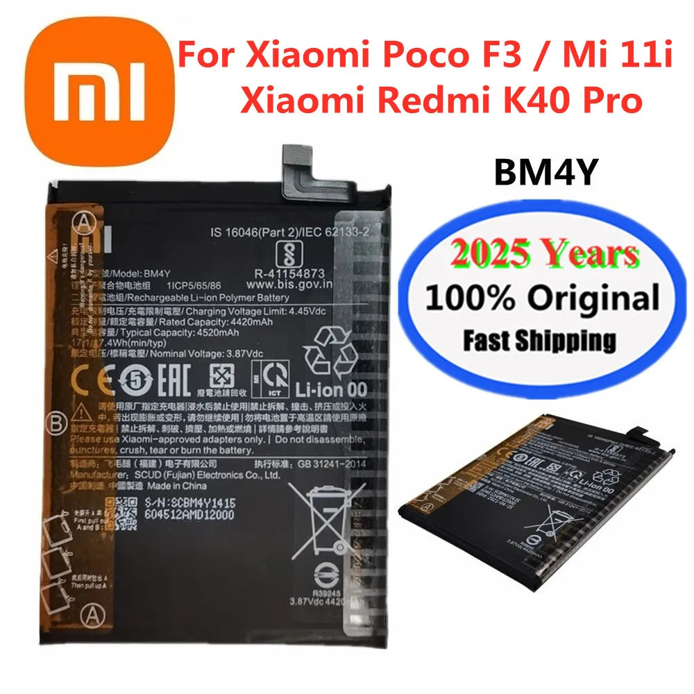 بطارية أصلية BM4Y موديل 2025 لهاتف Mi 11i لهاتف Xiaomi Poco F3 وRedmi K40 Pro وK40Pro، بطاريات بديلة بسعة 4520 مللي أمبير/ساعة