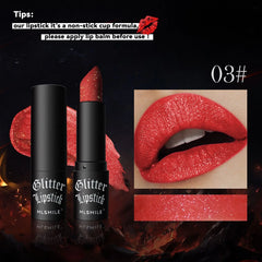 7Colors Glitter Lipstick Waterproof Long Lasting Diamond Pearlescent Metallic Lipstick Black Lipgloss Women Lips Makeup Cosmetic