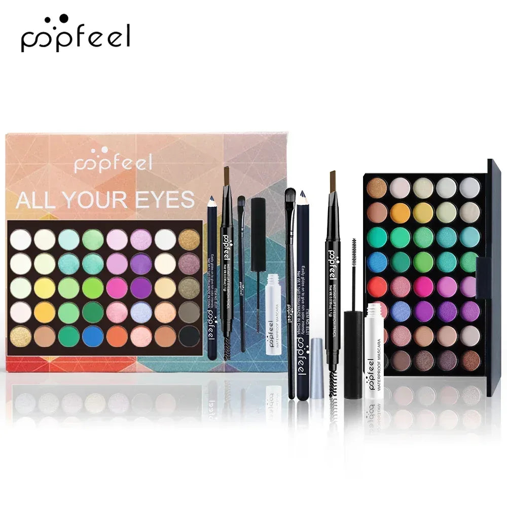 POPFEEL eye makeup set box with eyeshadow palettes, eyeliner, and mascara