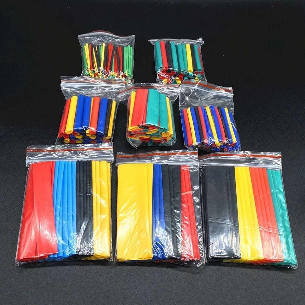Heat shrink tubing kit, assorted colored sleeves in sealed plastic bags