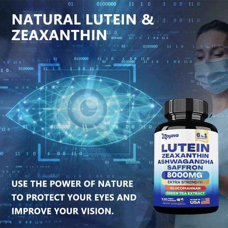 Lutein & Zeaxanthin Supplement 8000 Mg Eye Vitamins with Saffron for Adults, Eye Health Supplement, Supports Vision