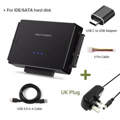 محول محرك الأقراص الصلبة SATA/IDE إلى USB 3.0 لمحول محرك الأقراص الصلبة العالمي 2.5/3.5 بوصة IDE SATA HDD SSD مع محول طاقة 12 فولت 2 أمبير