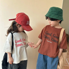 2024 Summer Fashion Loose Girl Children Letter Print T-shirt Boy Baby Cotton Short Sleeve Tees Kid Casual Tops Toddler Clothes