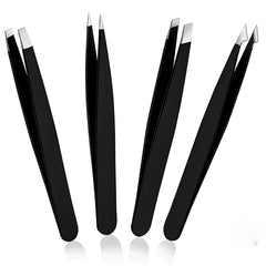 4Piece Stainless Steel Tweezer Set for Facial Hair Removal and Splinter Removal travel kit