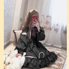 Alice In Wondeland Cute Women Lolita OP Dress Flouncing Lace Trim Japanese Harajuku Long Sleeves Doll Teen Dress Fairy Vestidos