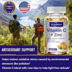 Alxfresh Vitamin C with Zinc for Hair Skin Nails and Brain Heart Health Supports Cellular Level Defense Immune System Booster