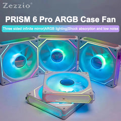 مروحة تبريد هادئة للكمبيوتر ZEZZIO PRISM 6 PRO 120 مم ARGB للتحكم في درجة الحرارة PWM 5 فولت 3 سنون مرآة لا متناهية ثلاثية الجوانب