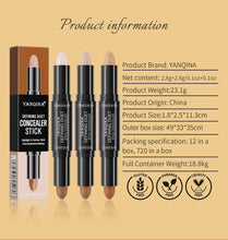 Concealer stick packaging with brand name and product info layout on tan background