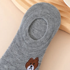 5/10 Pairs of WOMEN and MEN Cotton Socks, Casual Breathable Short Socks, and Girls' Cartoon Bear Low Cut Ankle Boat Socks