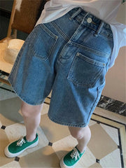 High Waist Wide Leg Jeans orts plus Size Loose Slimming Design Thin Five-Quarter Mid-Pants for plus Size Women Summer