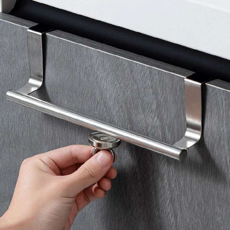No Drill Hanging Towel Rack for Kitchen - Over Cabinet Door Storage Organizer for Dishcloth Gloves Sponge Holder
