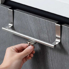 No Drill Hanging Towel Rack for Kitchen - Over Cabinet Door Storage Organizer for Dishcloth Gloves Sponge Holder