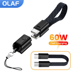 Olaf 60W USB Type C to Type C Cable Data Short Cable For iPhone 15 16 Samsung Xiaomi Fast Charging USB C to ios Cable Keychain