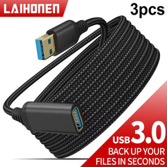 كابل نقل بيانات USB 3.0 ذكر إلى أنثى عالي السرعة من LAIHONEN مضفر من النايلون، مناسب لأجهزة الكمبيوتر والكاميرا والطابعات وكابل تمديد لأجهزة إكس بوكس