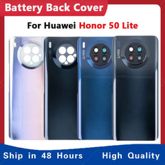 For Huawei Honor 50 Lite Battery Back Cover 3D Glass Panel Rear Door Housing Case With Camera Frame Lens+Adhesive